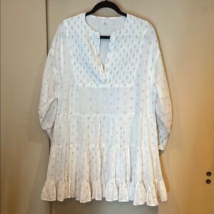 Anthropologie White Boho BrookeTunic Dress OS Rose metallic polka dots